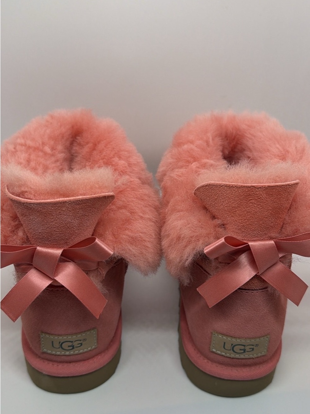 UGG Mini Bailey Bow II Boots Pink Sheepskin Suede Women’s
